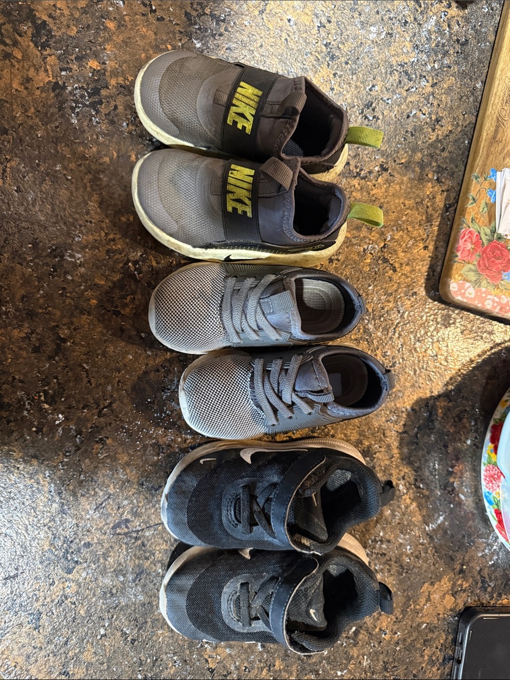 Nike Kids Gray Slip-On Athletic Shoes - Gray/Green Accent set of three. Size 6.5